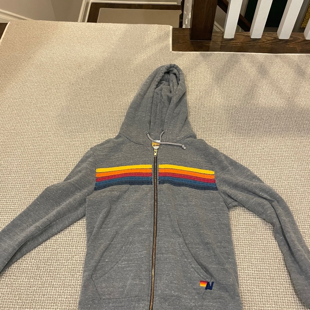 Women's Aviator Nation 5 Stripe Zip-up Hoodie Charcoal